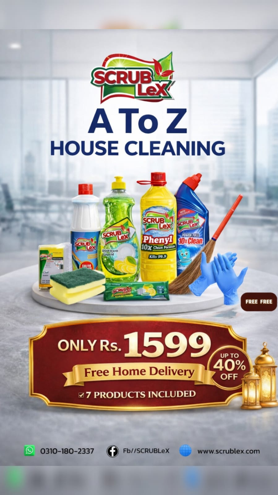 Scrublex A to Z House Cleaning Bundle – 7 in 1 Complete Home Cleaning Kit in Pakistan 2026 (Rs.1599 Deal)