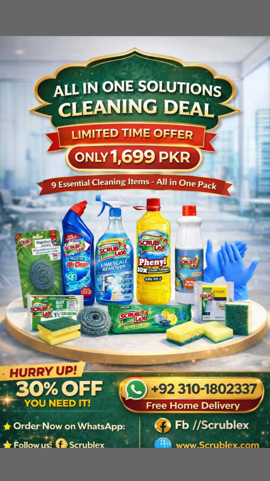 Scrublex All-in-One Cleaning Bundle Pack – 9 Essential Home Cleaning Products Deal in Pakistan (30% OFF)
